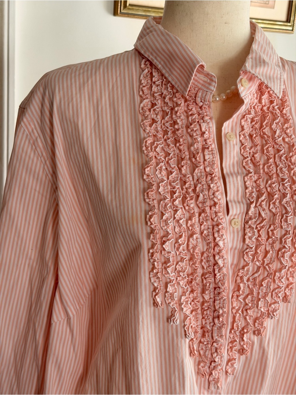 100% cotton RL Ruffle-Front Button-Down Blouse